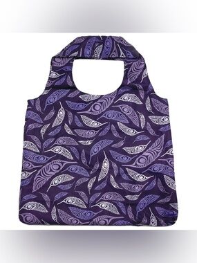 NWT Purple Feather-Print Tote Bag, Sustainable